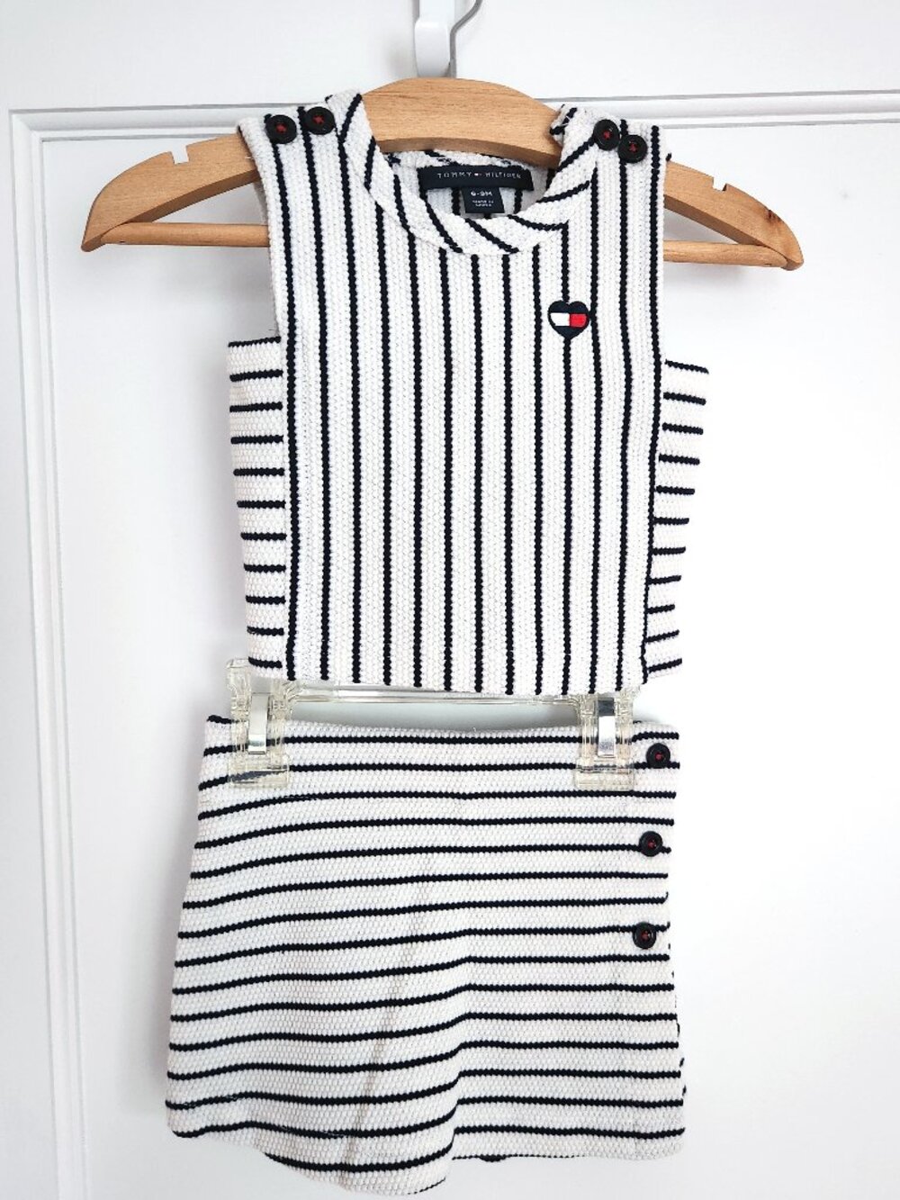Tommy Hilfiger Baby Girls Popcorn Pique Striped Top & Wrap Skort Set (NWOT)